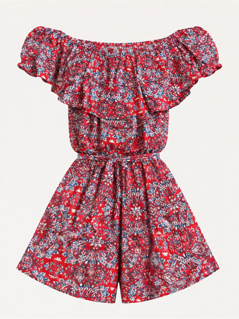 Girls' Red Floral Romper